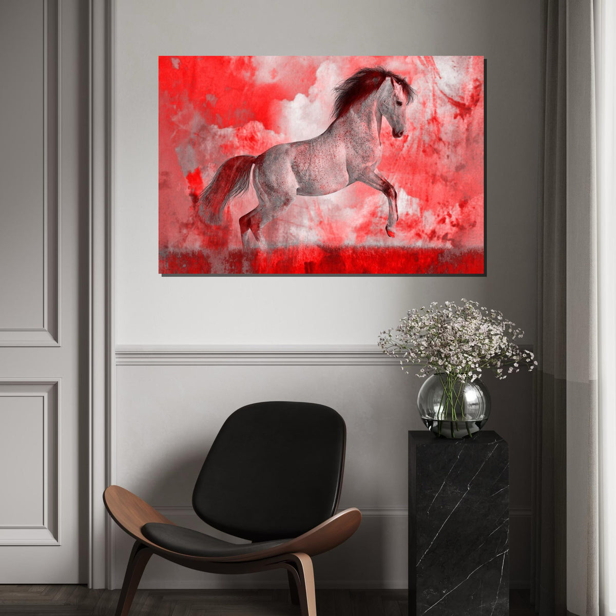 Dynamic Red Horse Canvas, Majestic Horse Wall Art, Equine Poster Print, Wall Art Canvas Design, Ready to Hang Decoration