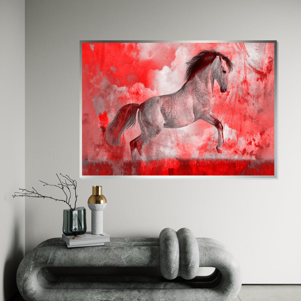 Dynamic Red Horse Canvas, Majestic Horse Wall Art, Equine Poster Print, Wall Art Canvas Design, Ready to Hang Decoration