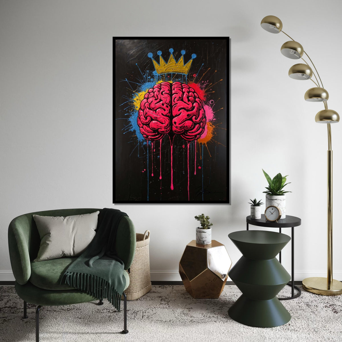 Brain Crown Canvas, Colorful Abstract Brain Art, Modern Graffiti Wall Art, Canvas Design, Ready to Hang Home Decor