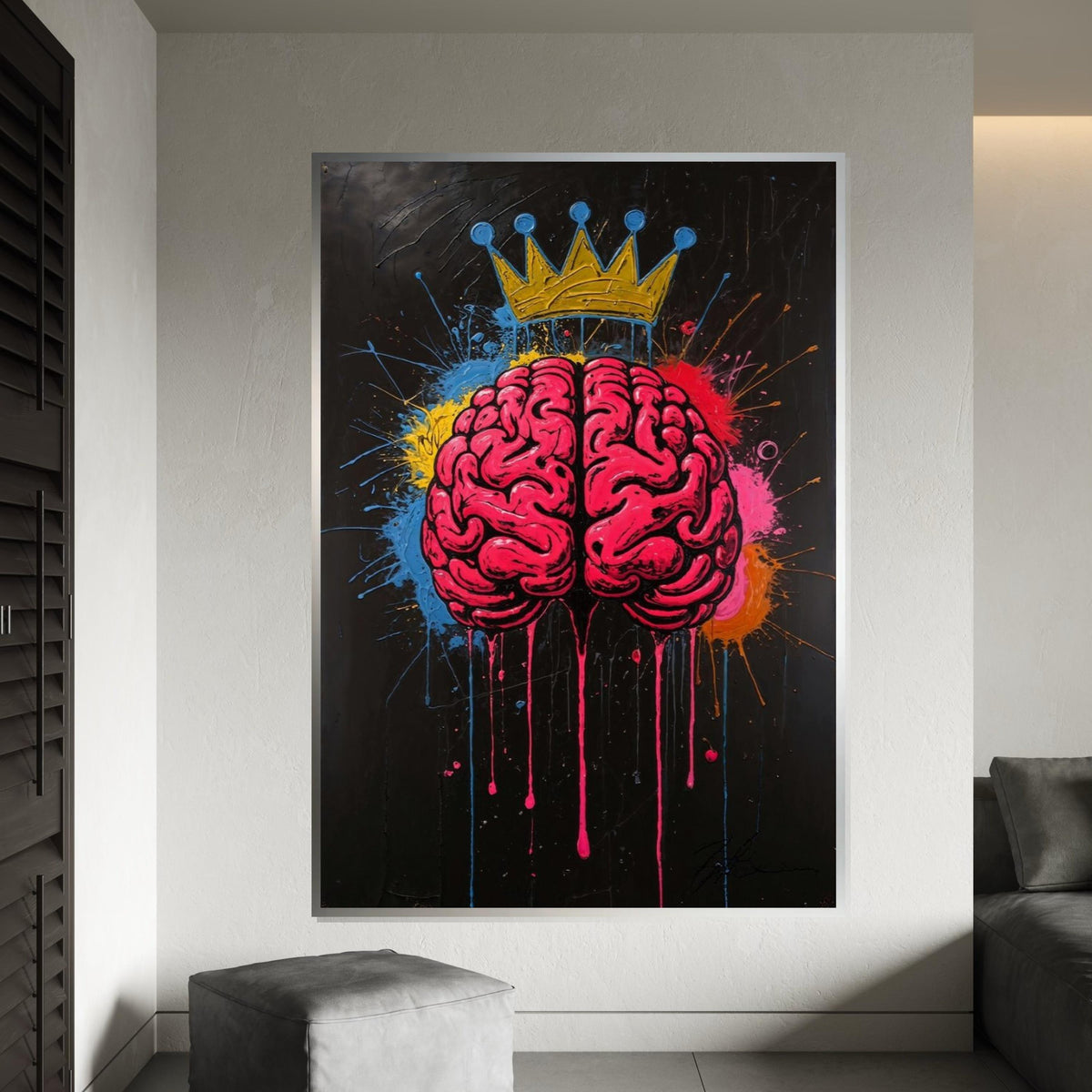 Brain Crown Canvas, Colorful Abstract Brain Art, Modern Graffiti Wall Art, Canvas Design, Ready to Hang Home Decor