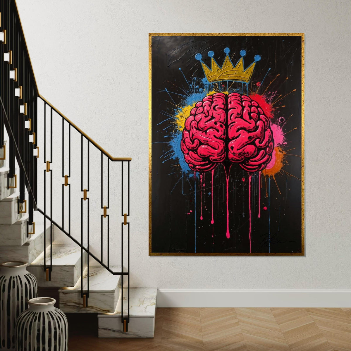 Brain Crown Canvas, Colorful Abstract Brain Art, Modern Graffiti Wall Art, Canvas Design, Ready to Hang Home Decor