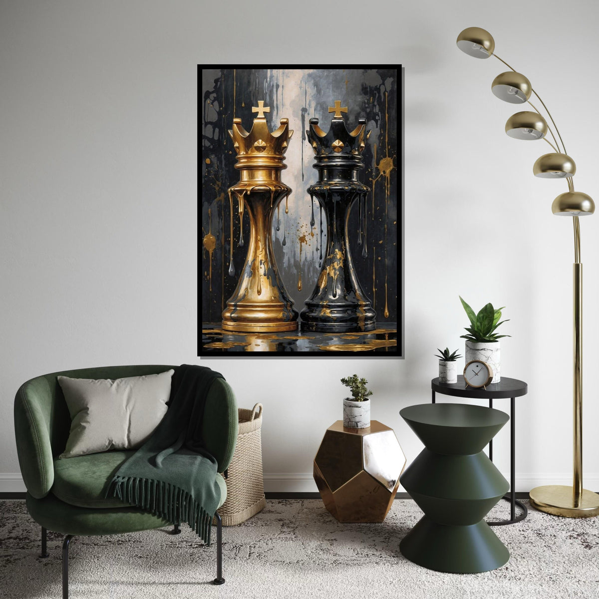 Royal Chess Kings Canvas, Gold and Black Art, Chess Piece Wall Art, Wall Art Canvas Design, Ready To Hang Decoration