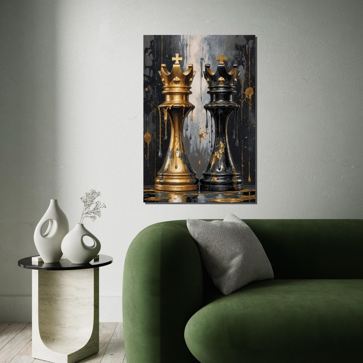 Royal Chess Kings Canvas, Gold and Black Art, Chess Piece Wall Art, Wall Art Canvas Design, Ready To Hang Decoration