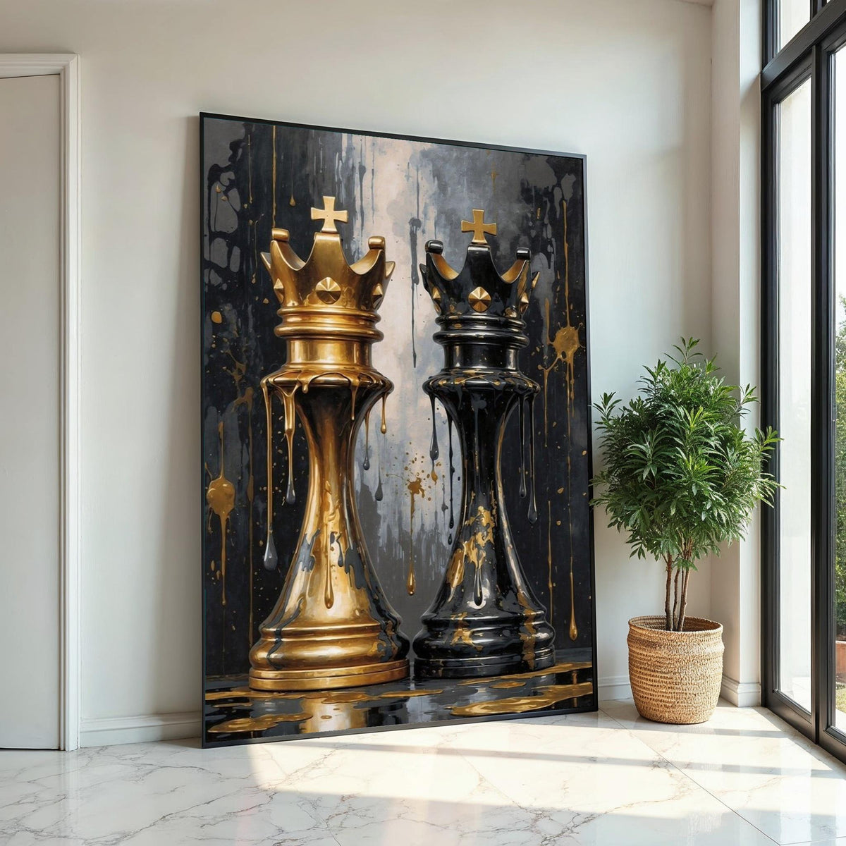 Royal Chess Kings Canvas, Gold and Black Art, Chess Piece Wall Art, Wall Art Canvas Design, Ready To Hang Decoration