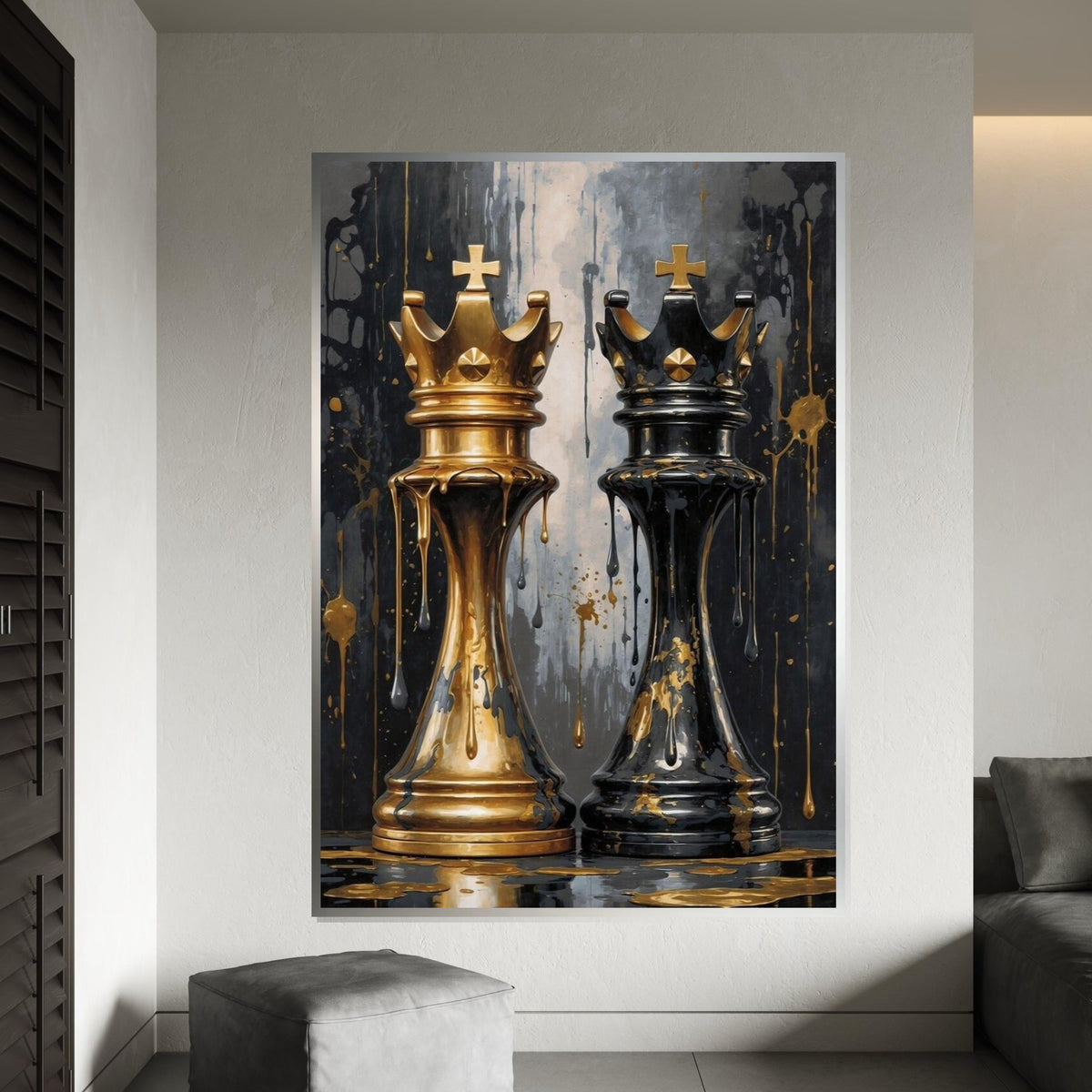 Royal Chess Kings Canvas, Gold and Black Art, Chess Piece Wall Art, Wall Art Canvas Design, Ready To Hang Decoration
