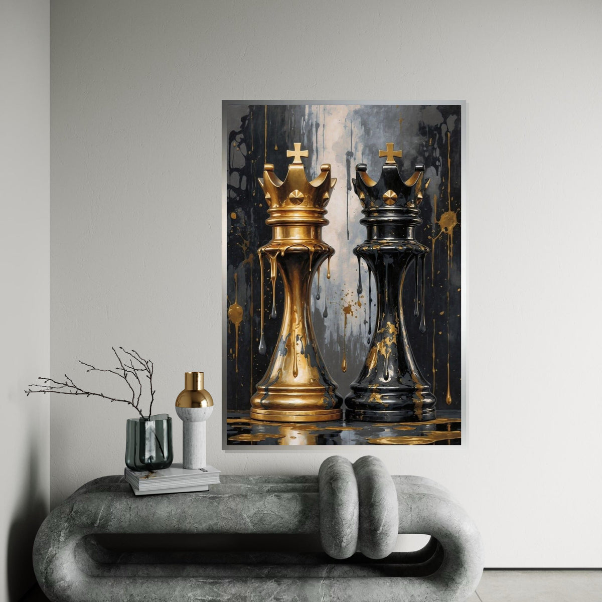 Royal Chess Kings Canvas, Gold and Black Art, Chess Piece Wall Art, Wall Art Canvas Design, Ready To Hang Decoration