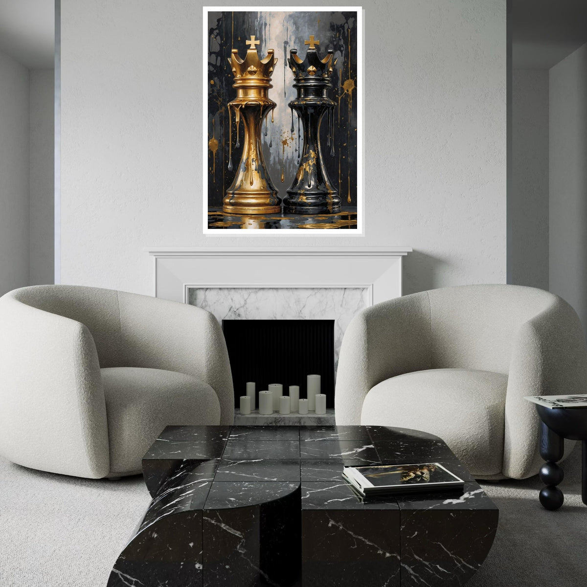 Royal Chess Kings Canvas, Gold and Black Art, Chess Piece Wall Art, Wall Art Canvas Design, Ready To Hang Decoration