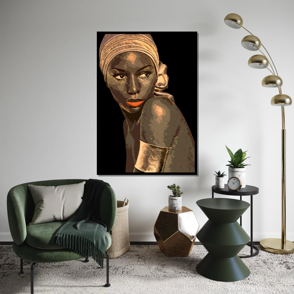 Elegant Woman Canvas, Portrait Wall Art, Stylish Headwrap Art, Modern Canvas Design, Ready to Hang, Artistic Home Decor Portrait Print