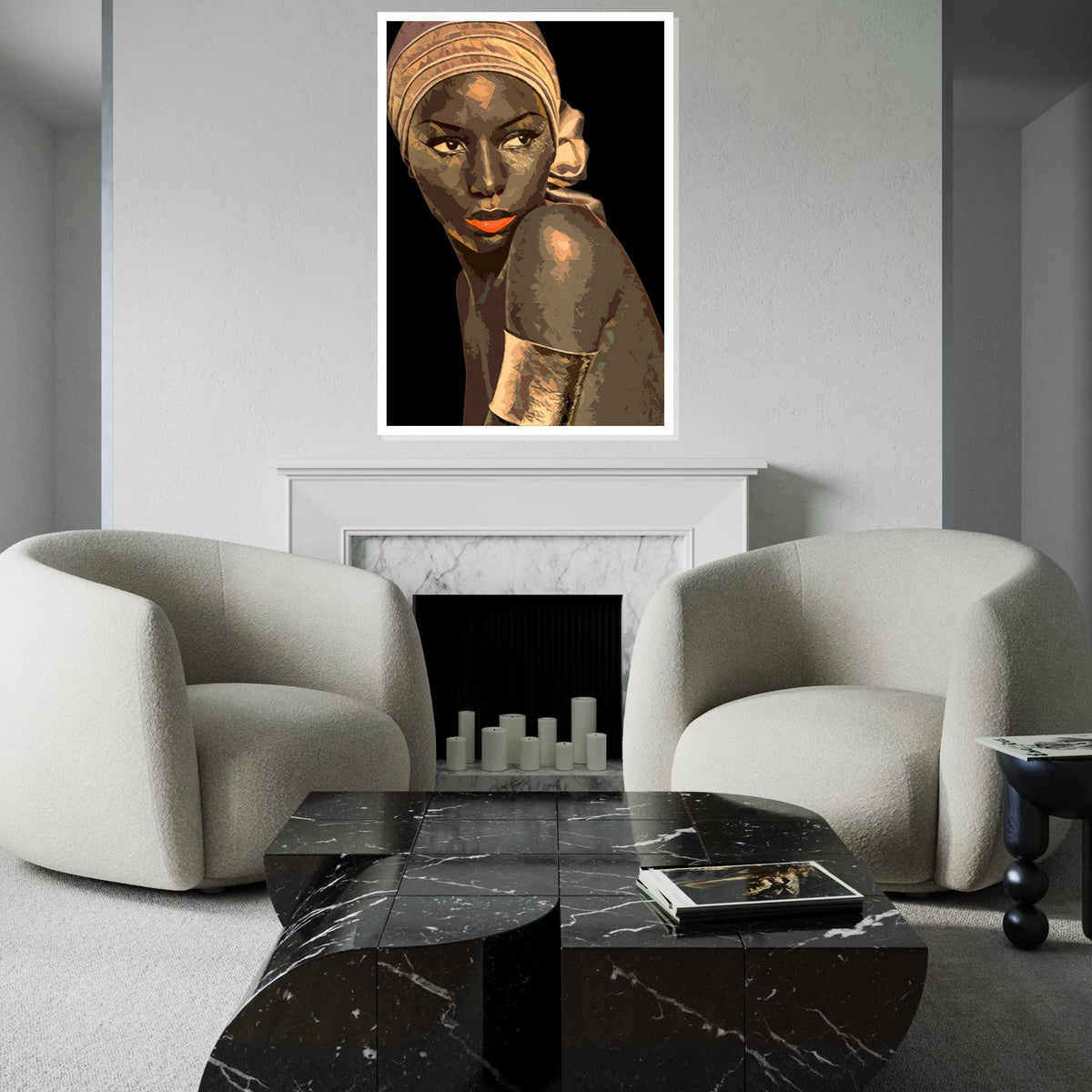 Elegant Woman Canvas, Portrait Wall Art, Stylish Headwrap Art, Modern Canvas Design, Ready to Hang, Artistic Home Decor Portrait Print