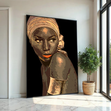 Elegant Woman Canvas, Portrait Wall Art, Stylish Headwrap Art, Modern Canvas Design, Ready to Hang, Artistic Home Decor Portrait Print