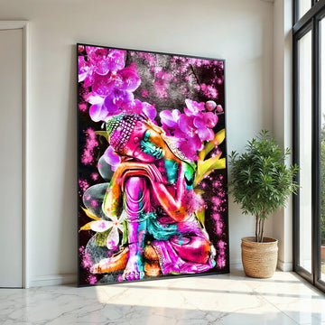 Colorful Buddha Canvas, Multicolor Floral Art, Spiritual Wall Art, Zen Meditation Poster, Wall Art Canvas Design, Ready to Hang Decor