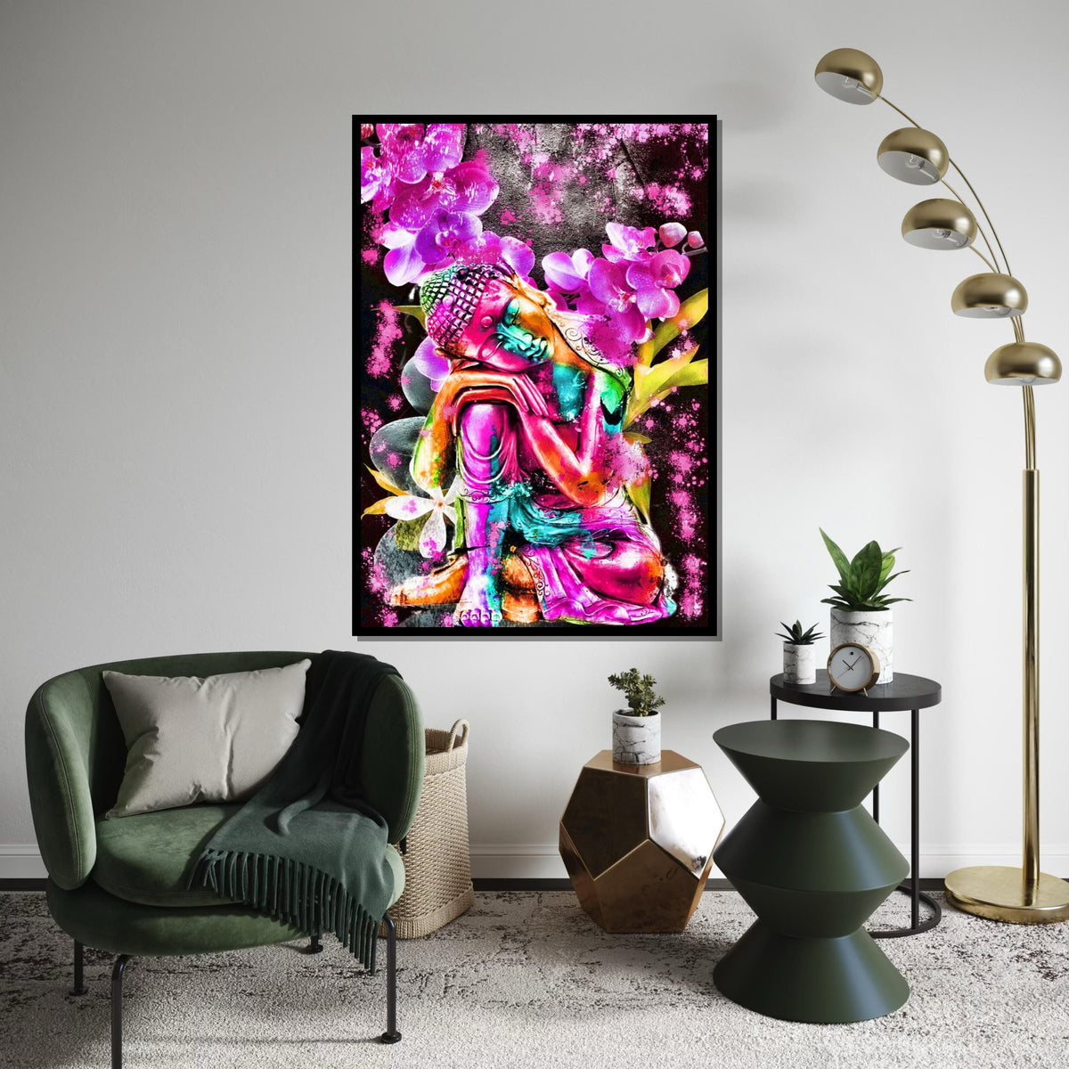 Colorful Buddha Canvas, Multicolor Floral Art, Spiritual Wall Art, Zen Meditation Poster, Wall Art Canvas Design, Ready to Hang Decor