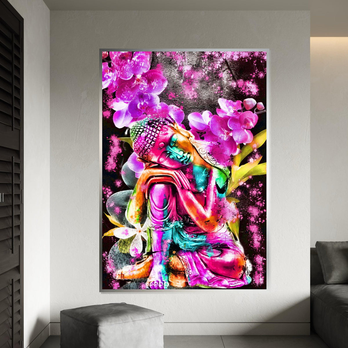 Colorful Buddha Canvas, Multicolor Floral Art, Spiritual Wall Art, Zen Meditation Poster, Wall Art Canvas Design, Ready to Hang Decor