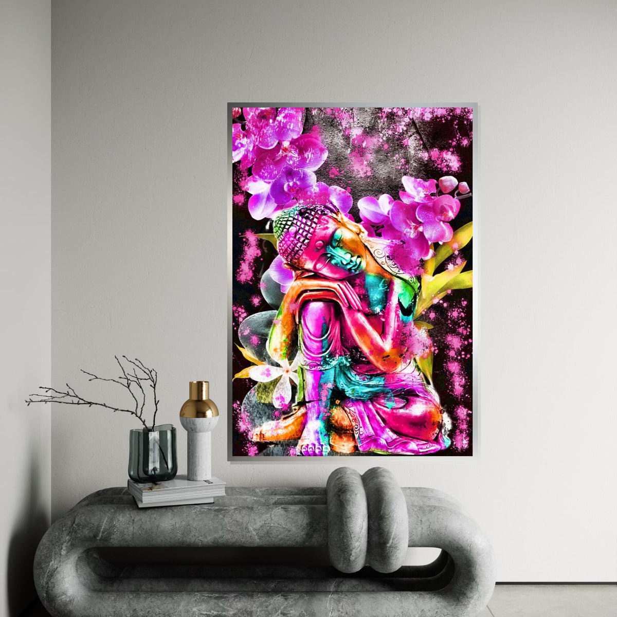 Colorful Buddha Canvas, Multicolor Floral Art, Spiritual Wall Art, Zen Meditation Poster, Wall Art Canvas Design, Ready to Hang Decor