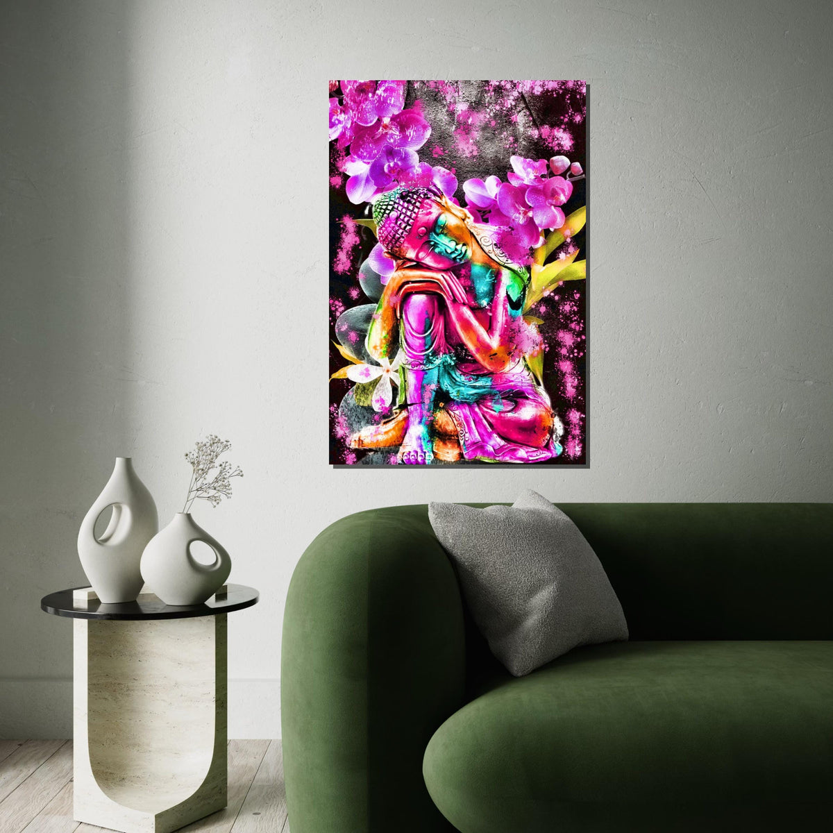 Colorful Buddha Canvas, Multicolor Floral Art, Spiritual Wall Art, Zen Meditation Poster, Wall Art Canvas Design, Ready to Hang Decor
