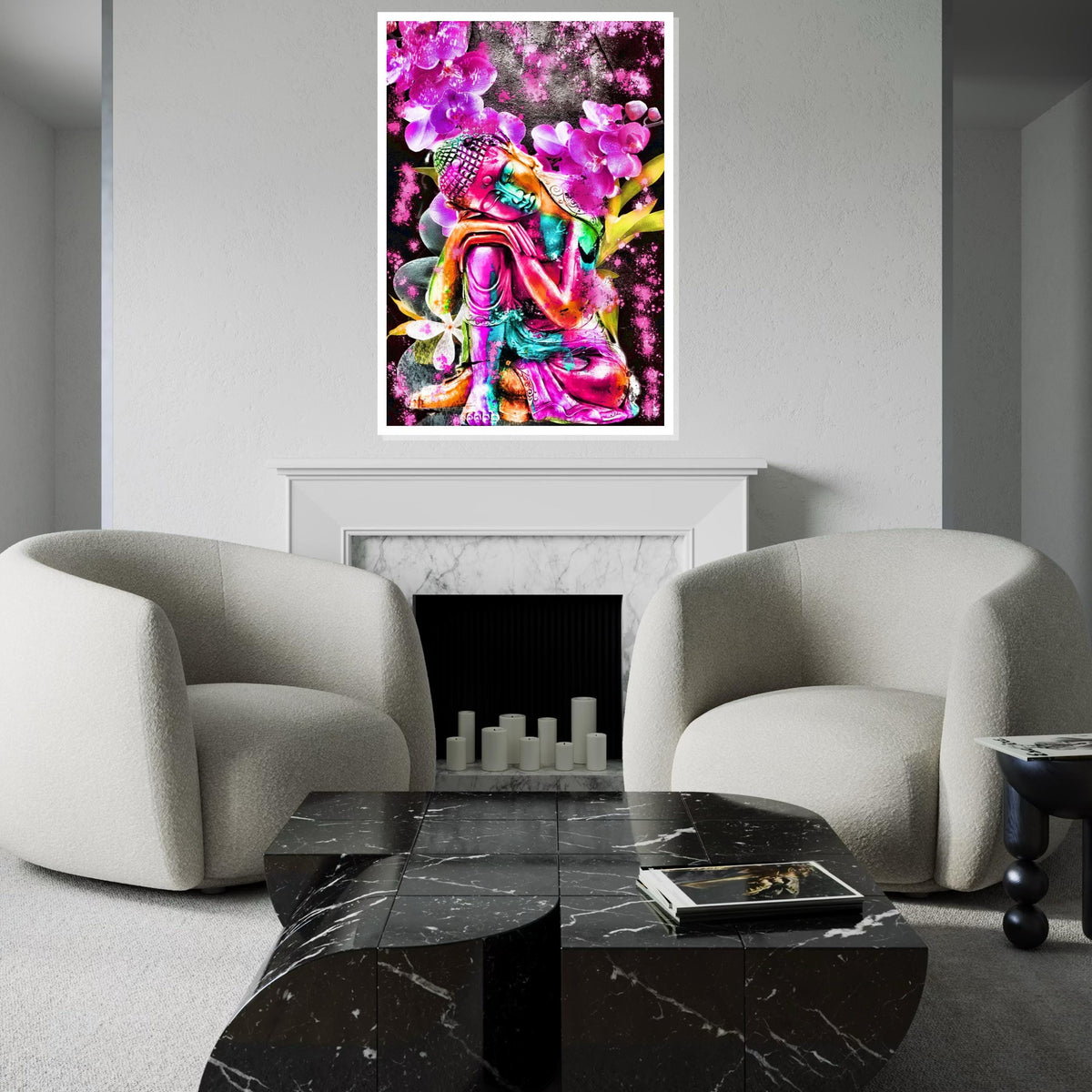 Colorful Buddha Canvas, Multicolor Floral Art, Spiritual Wall Art, Zen Meditation Poster, Wall Art Canvas Design, Ready to Hang Decor
