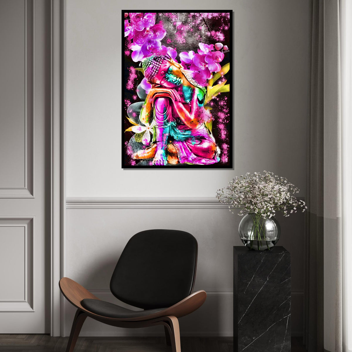 Colorful Buddha Canvas, Multicolor Floral Art, Spiritual Wall Art, Zen Meditation Poster, Wall Art Canvas Design, Ready to Hang Decor