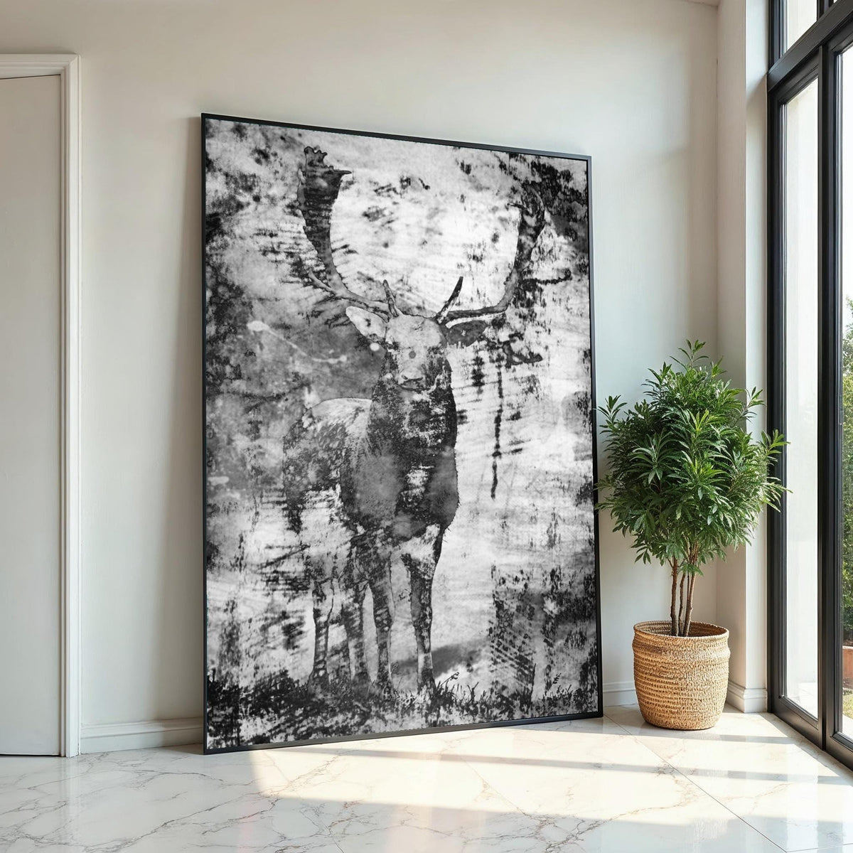 Majestic Stag Canvas, Deer Wall Art, Nature Print, Black and White, Wall Art Canvas Design, Ready to Hang Decoration