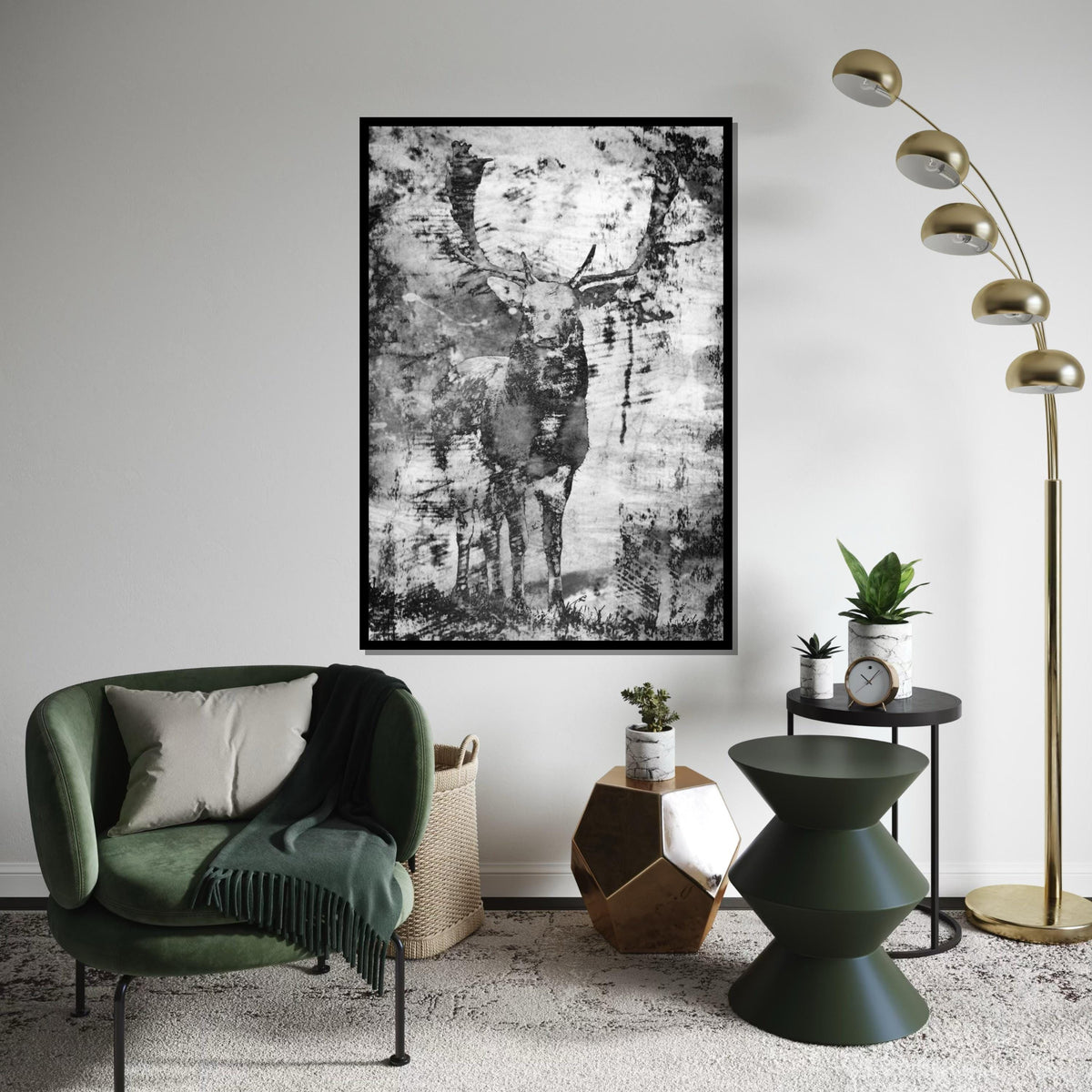 Majestic Stag Canvas, Deer Wall Art, Nature Print, Black and White, Wall Art Canvas Design, Ready to Hang Decoration