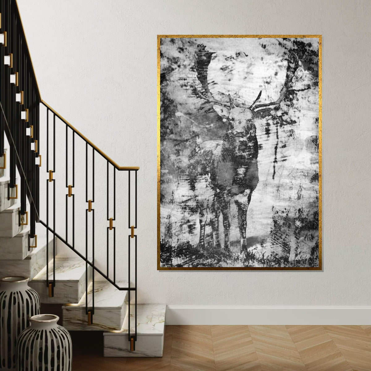 Majestic Stag Canvas, Deer Wall Art, Nature Print, Black and White, Wall Art Canvas Design, Ready to Hang Decoration