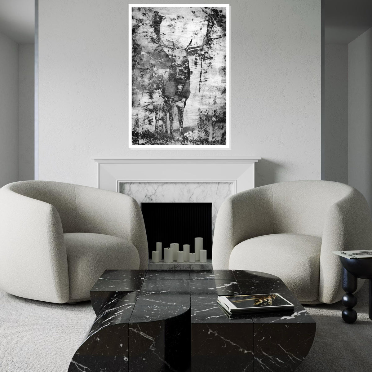 Majestic Stag Canvas, Deer Wall Art, Nature Print, Black and White, Wall Art Canvas Design, Ready to Hang Decoration