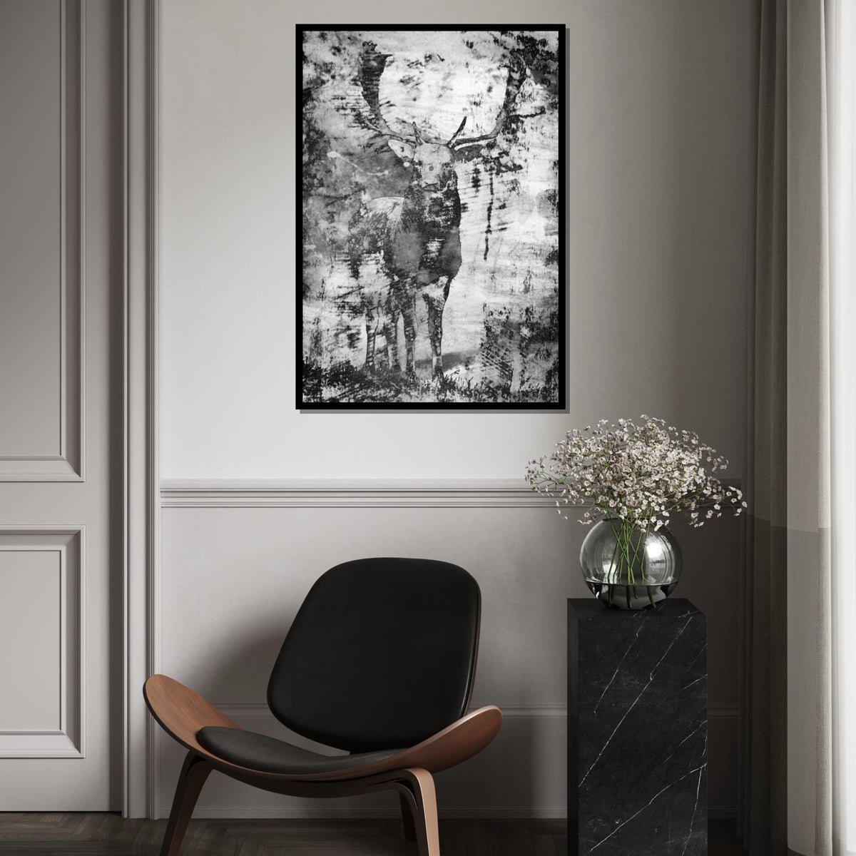 Majestic Stag Canvas, Deer Wall Art, Nature Print, Black and White, Wall Art Canvas Design, Ready to Hang Decoration