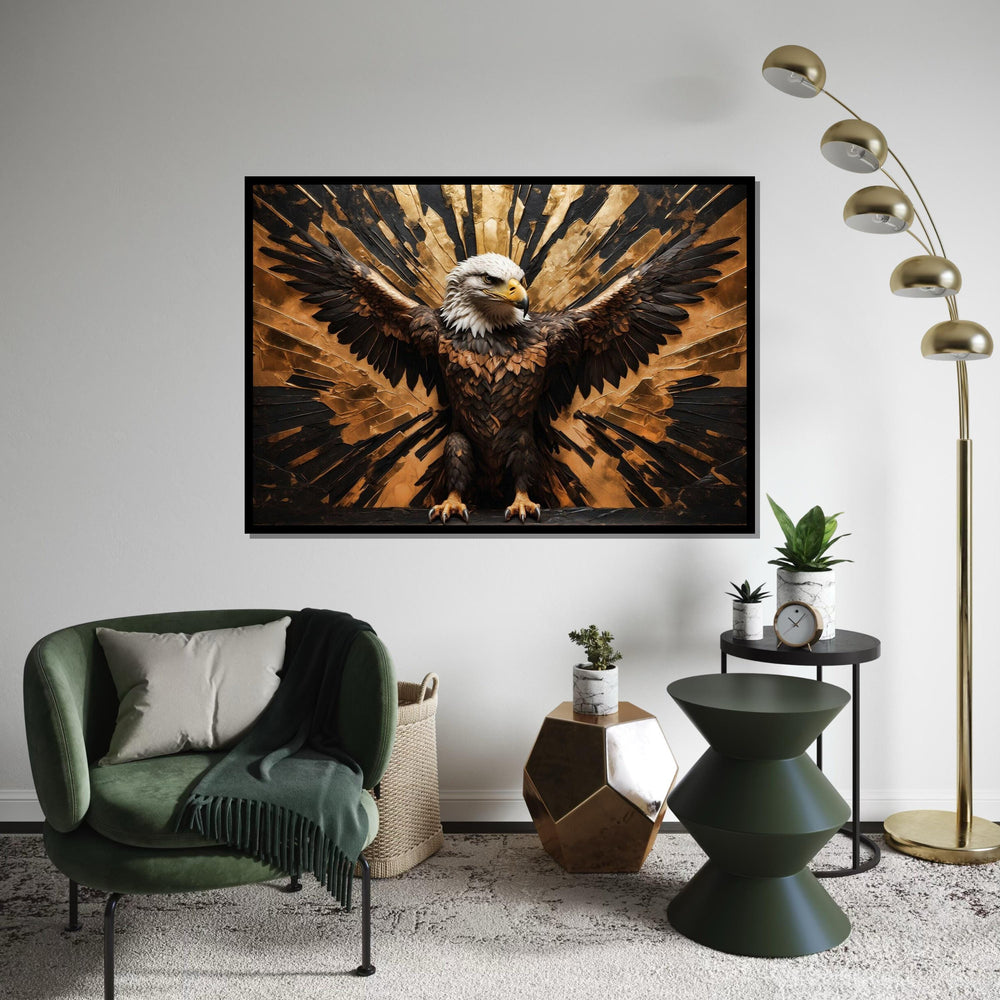 Majestic Eagle Canvas, Spread Wings Wall Art, Golden Backdrop Design, Eagle Poster, Wall Art Canvas Design, Ready to Hang Decoration
