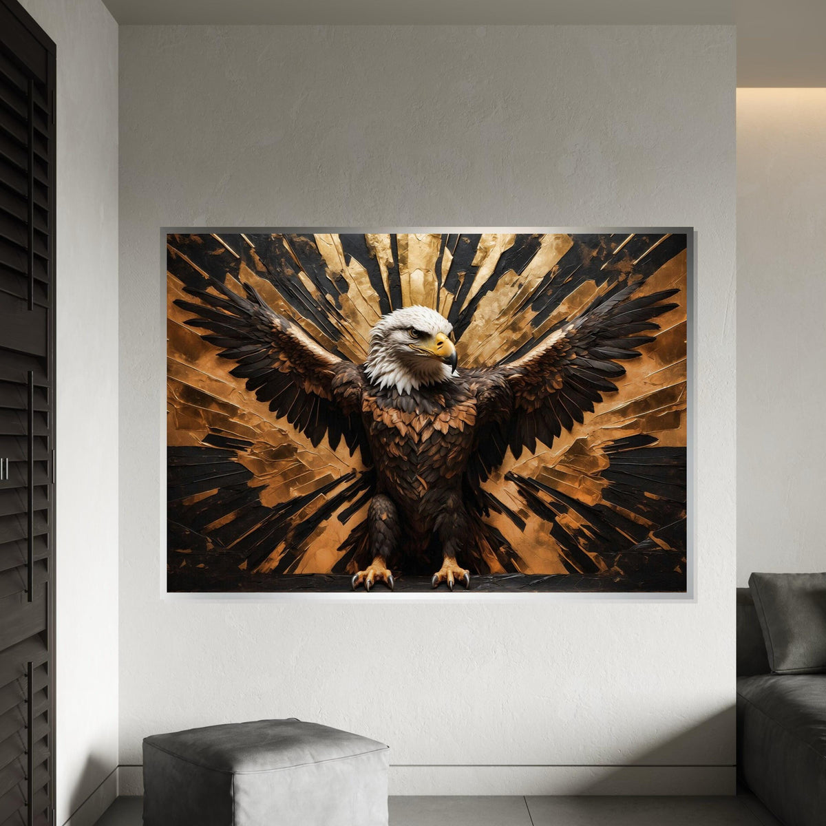 Majestic Eagle Canvas, Spread Wings Wall Art, Golden Backdrop Design, Eagle Poster, Wall Art Canvas Design, Ready to Hang Decoration