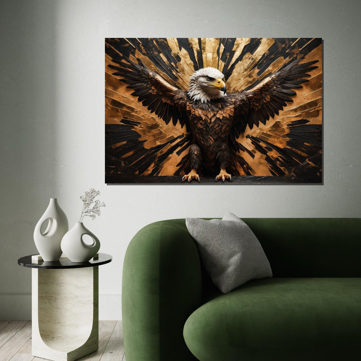 Majestic Eagle Canvas, Spread Wings Wall Art, Golden Backdrop Design, Eagle Poster, Wall Art Canvas Design, Ready to Hang Decoration