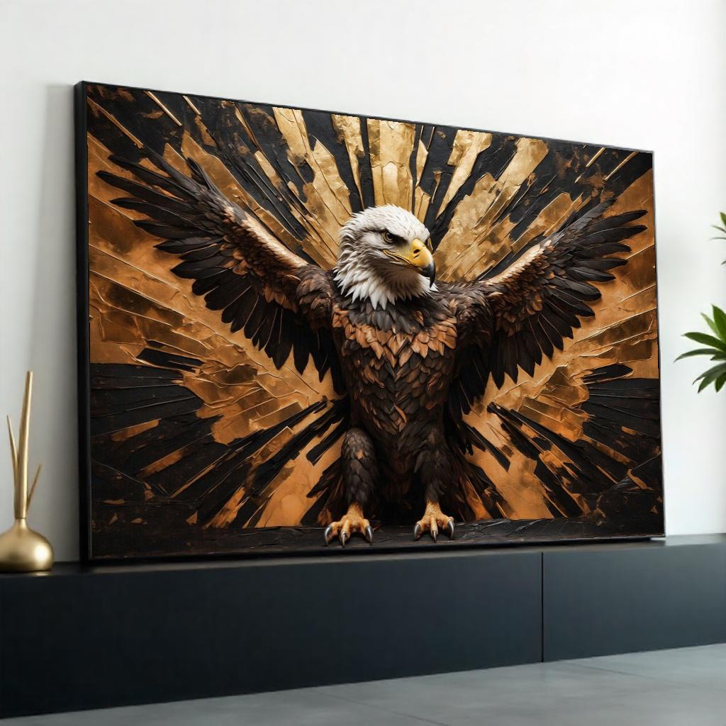 Majestic Eagle Canvas, Spread Wings Wall Art, Golden Backdrop Design, Eagle Poster, Wall Art Canvas Design, Ready to Hang Decoration