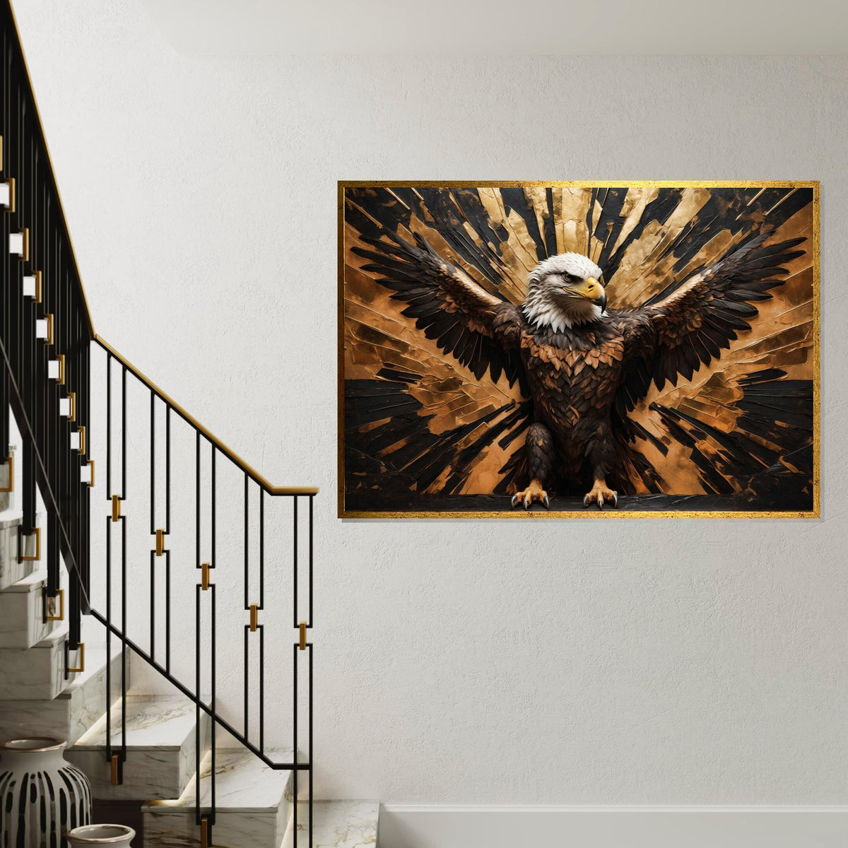 Majestic Eagle Canvas, Spread Wings Wall Art, Golden Backdrop Design, Eagle Poster, Wall Art Canvas Design, Ready to Hang Decoration