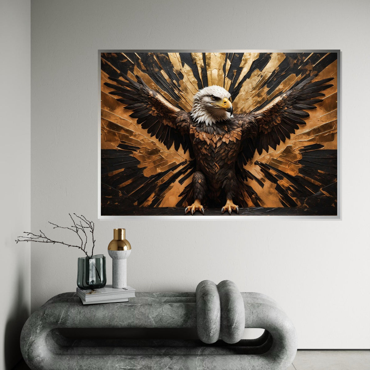 Majestic Eagle Canvas, Spread Wings Wall Art, Golden Backdrop Design, Eagle Poster, Wall Art Canvas Design, Ready to Hang Decoration