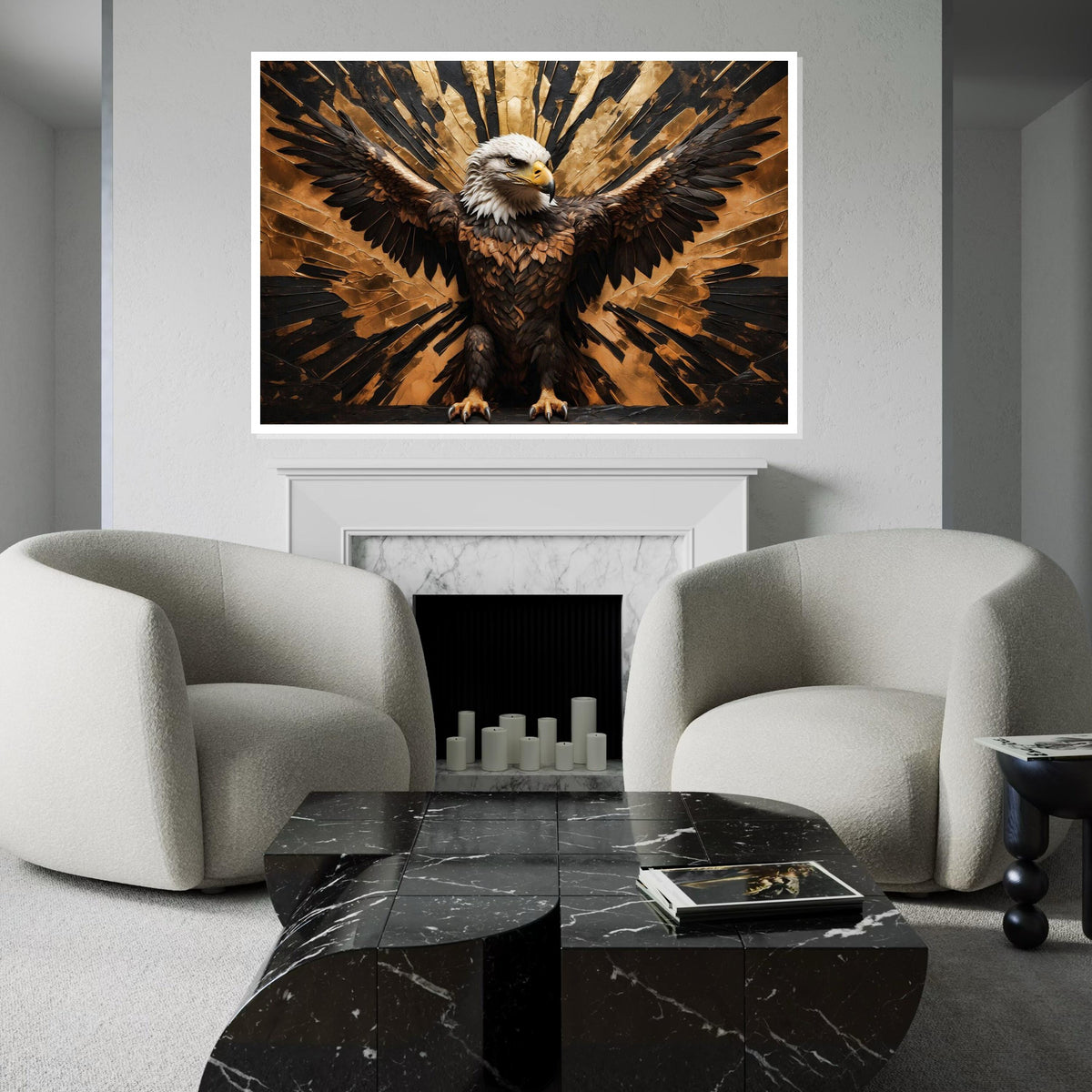 Majestic Eagle Canvas, Spread Wings Wall Art, Golden Backdrop Design, Eagle Poster, Wall Art Canvas Design, Ready to Hang Decoration