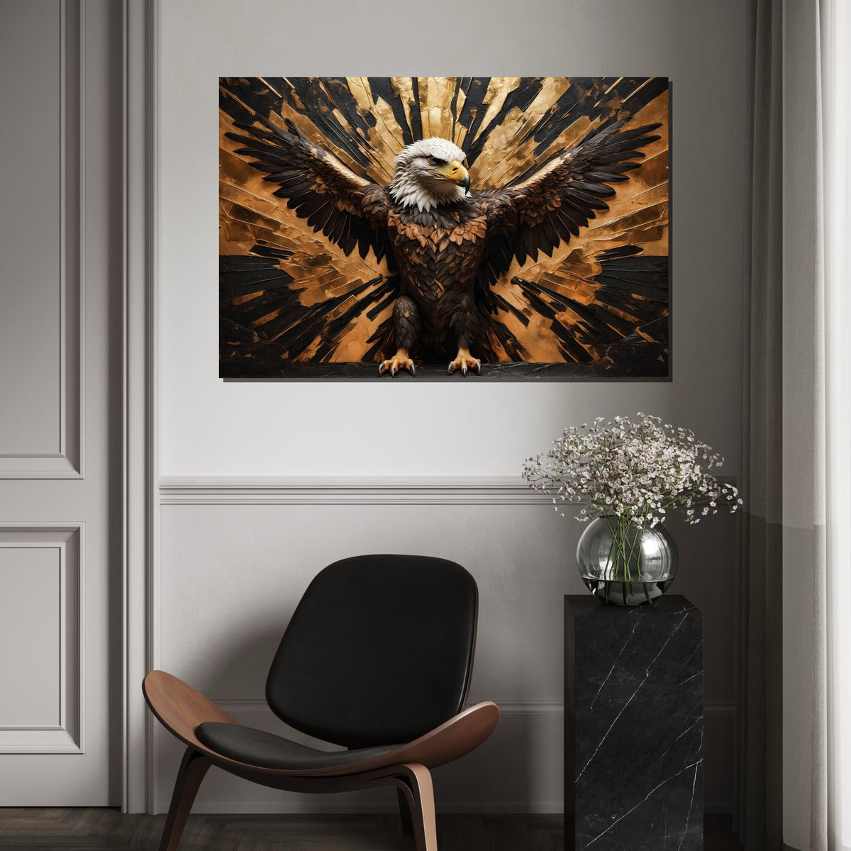 Majestic Eagle Canvas, Spread Wings Wall Art, Golden Backdrop Design, Eagle Poster, Wall Art Canvas Design, Ready to Hang Decoration