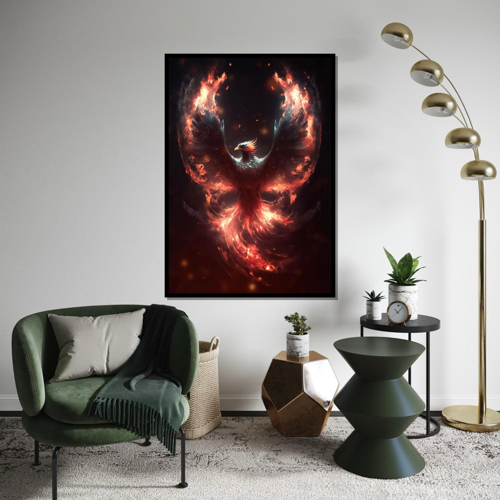 Phoenix Fire Burst Canvas, Flaming Bird Wall Art, Mythical Creature Art, Fiery Wings Poster, Wall Art Canvas Design, Ready To Hang