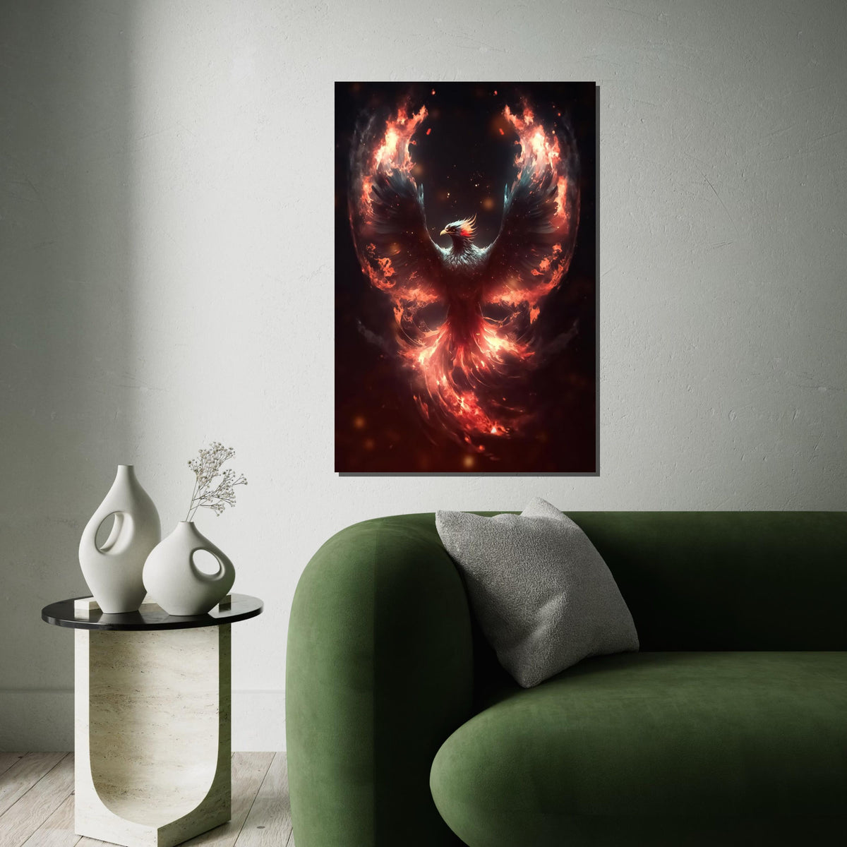 Phoenix Fire Burst Canvas, Flaming Bird Wall Art, Mythical Creature Art, Fiery Wings Poster, Wall Art Canvas Design, Ready To Hang