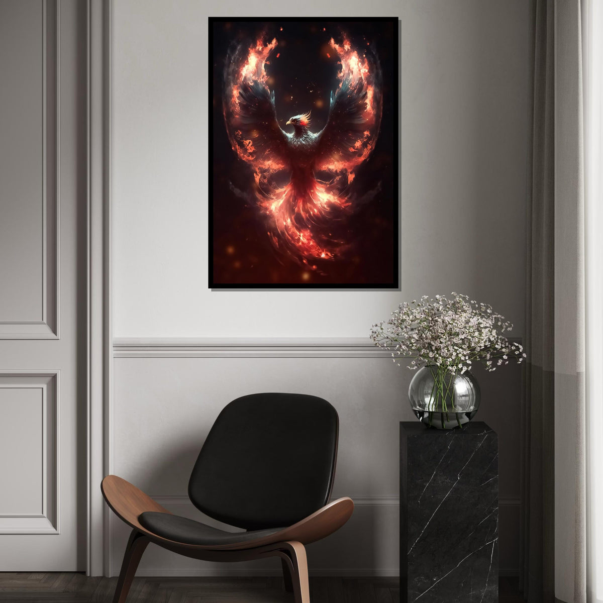 Phoenix Fire Burst Canvas, Flaming Bird Wall Art, Mythical Creature Art, Fiery Wings Poster, Wall Art Canvas Design, Ready To Hang