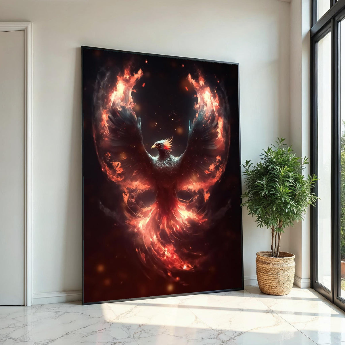 Phoenix Fire Burst Canvas, Flaming Bird Wall Art, Mythical Creature Art, Fiery Wings Poster, Wall Art Canvas Design, Ready To Hang