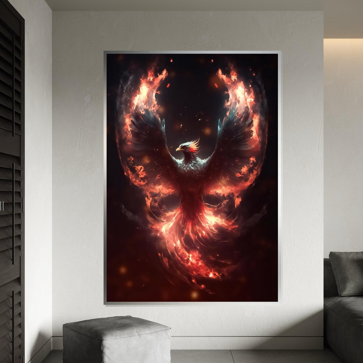 Phoenix Fire Burst Canvas, Flaming Bird Wall Art, Mythical Creature Art, Fiery Wings Poster, Wall Art Canvas Design, Ready To Hang