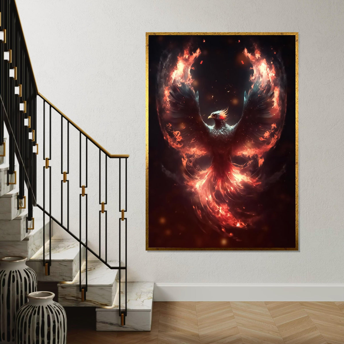 Phoenix Fire Burst Canvas, Flaming Bird Wall Art, Mythical Creature Art, Fiery Wings Poster, Wall Art Canvas Design, Ready To Hang