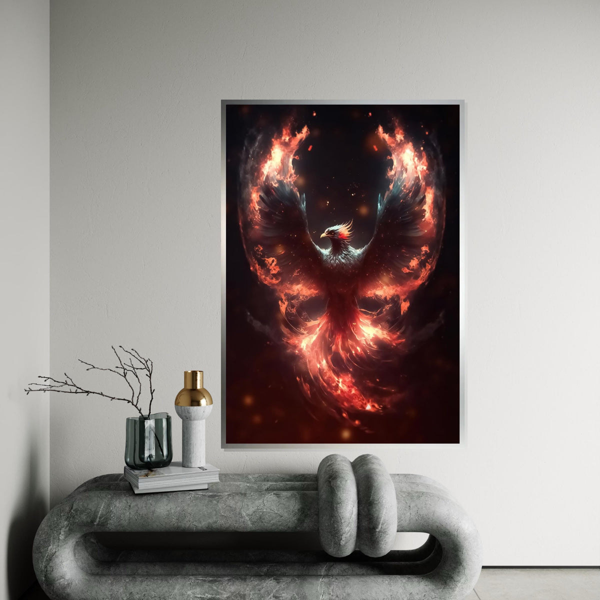 Phoenix Fire Burst Canvas, Flaming Bird Wall Art, Mythical Creature Art, Fiery Wings Poster, Wall Art Canvas Design, Ready To Hang