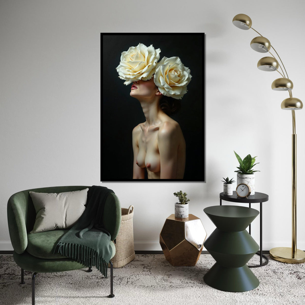 Floral Vision Canvas, Woman with Roses Art, Surreal Wall Art, Canvas Design, Nude Art Poster, Ready to Hang Home Decoration