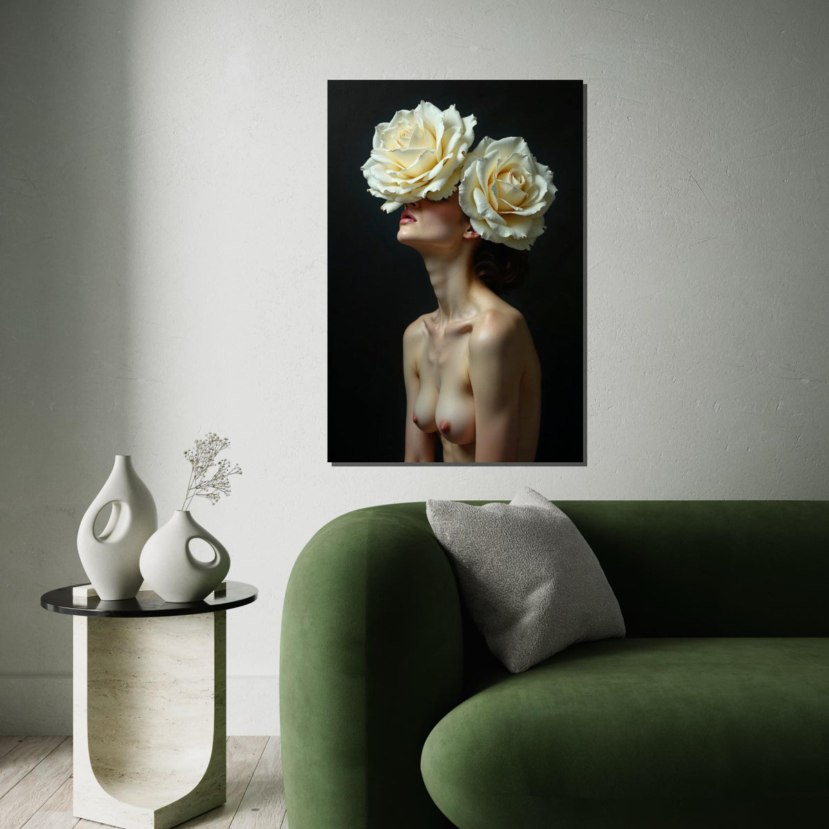 Floral Vision Canvas, Woman with Roses Art, Surreal Wall Art, Canvas Design, Nude Art Poster, Ready to Hang Home Decoration