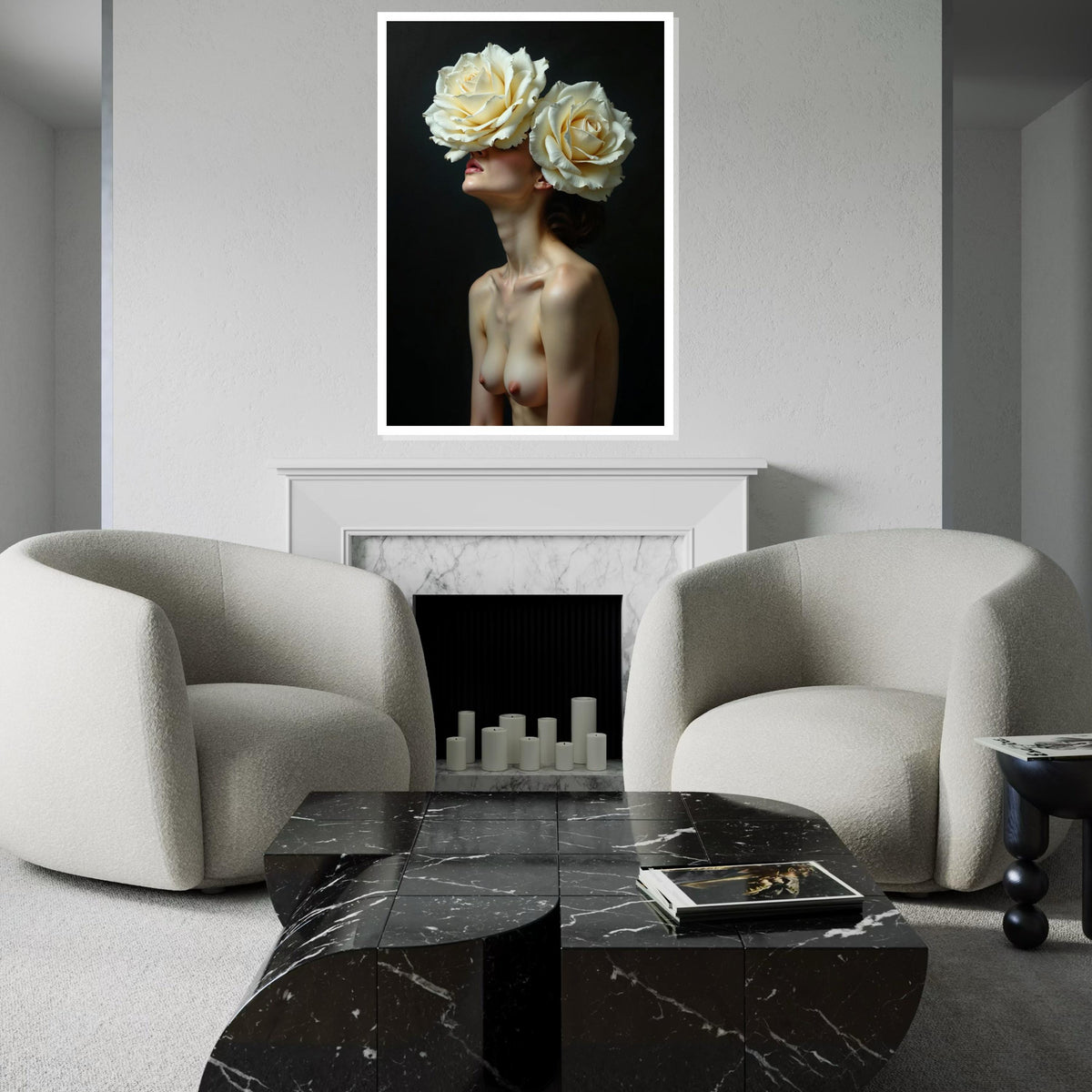 Floral Vision Canvas, Woman with Roses Art, Surreal Wall Art, Canvas Design, Nude Art Poster, Ready to Hang Home Decoration