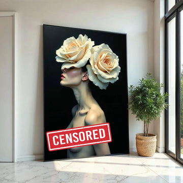 Floral Elegance Canvas, Woman with Roses Art, Flower Headpiece Wall Print, Artistic Portrait Canvas, Wall Art Design, Ready to Hang