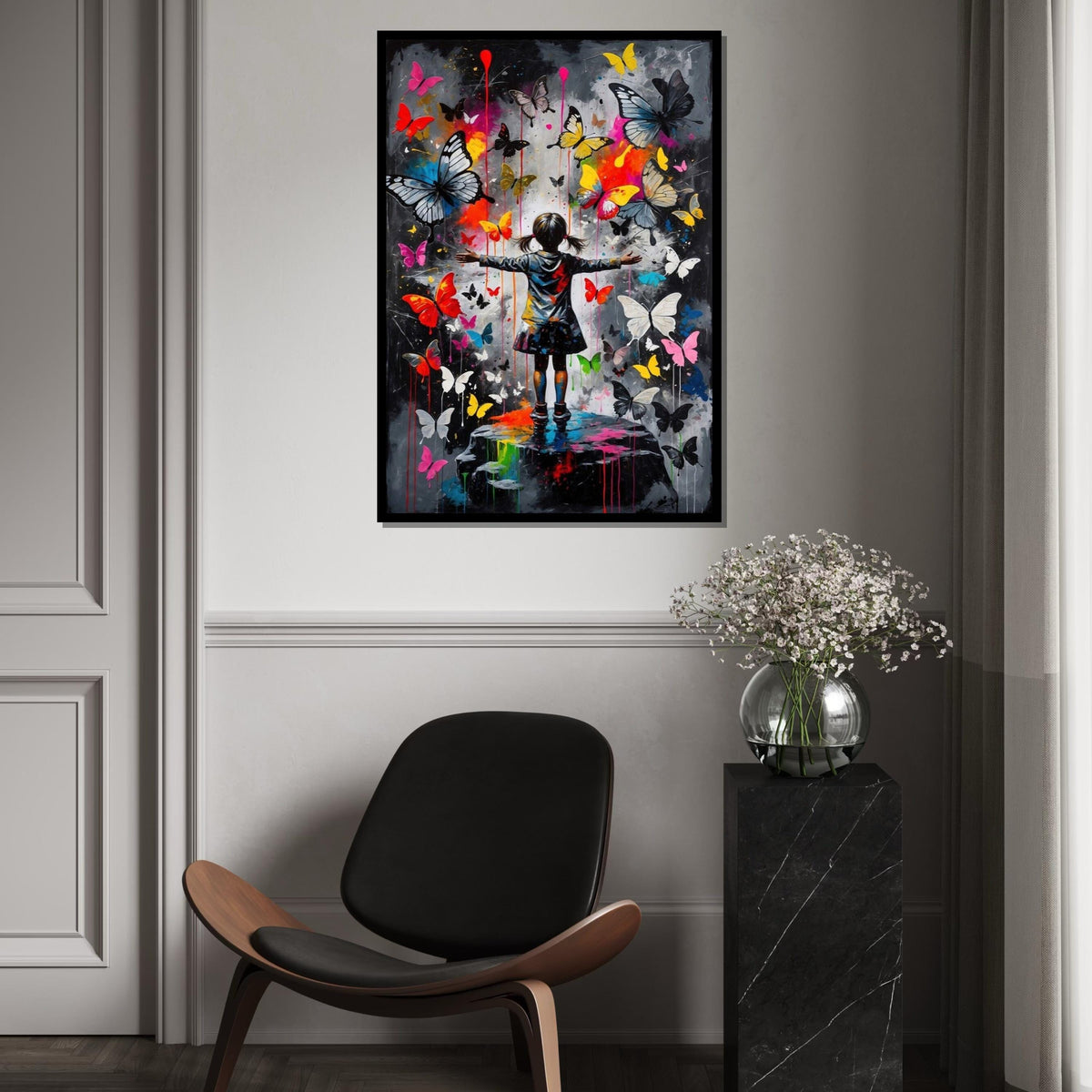 Colorful Butterfly Girl Canvas, Butterfly Wall Art, Vibrant Art Poster, Childrens Room Decor, Wall Art Canvas Design, Ready to Hang