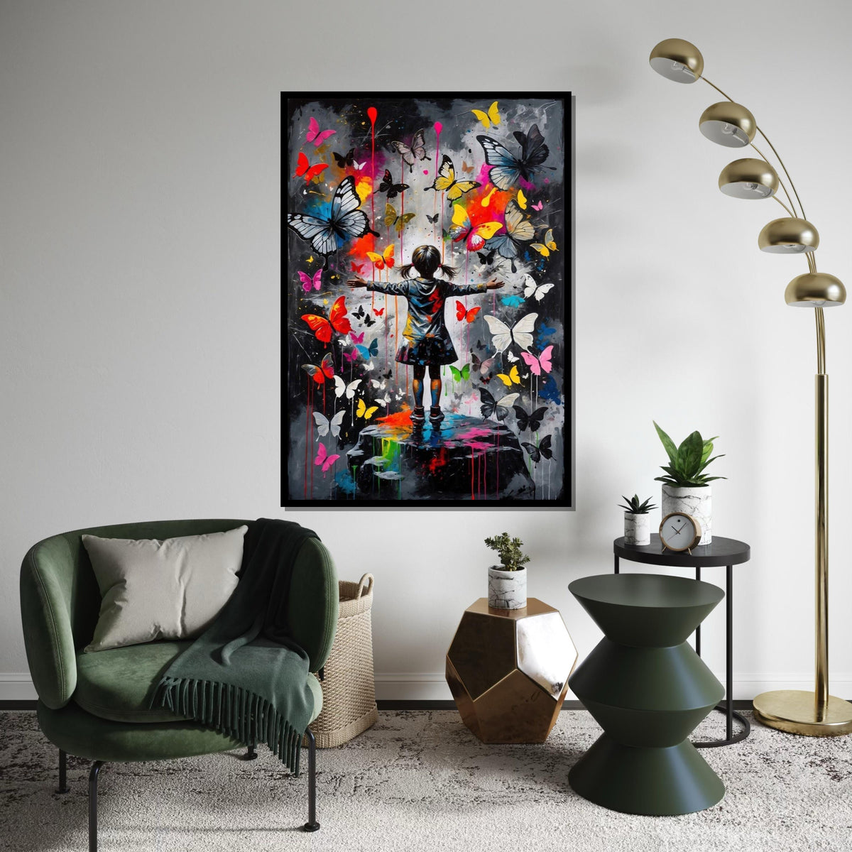 Colorful Butterfly Girl Canvas, Butterfly Wall Art, Vibrant Art Poster, Childrens Room Decor, Wall Art Canvas Design, Ready to Hang