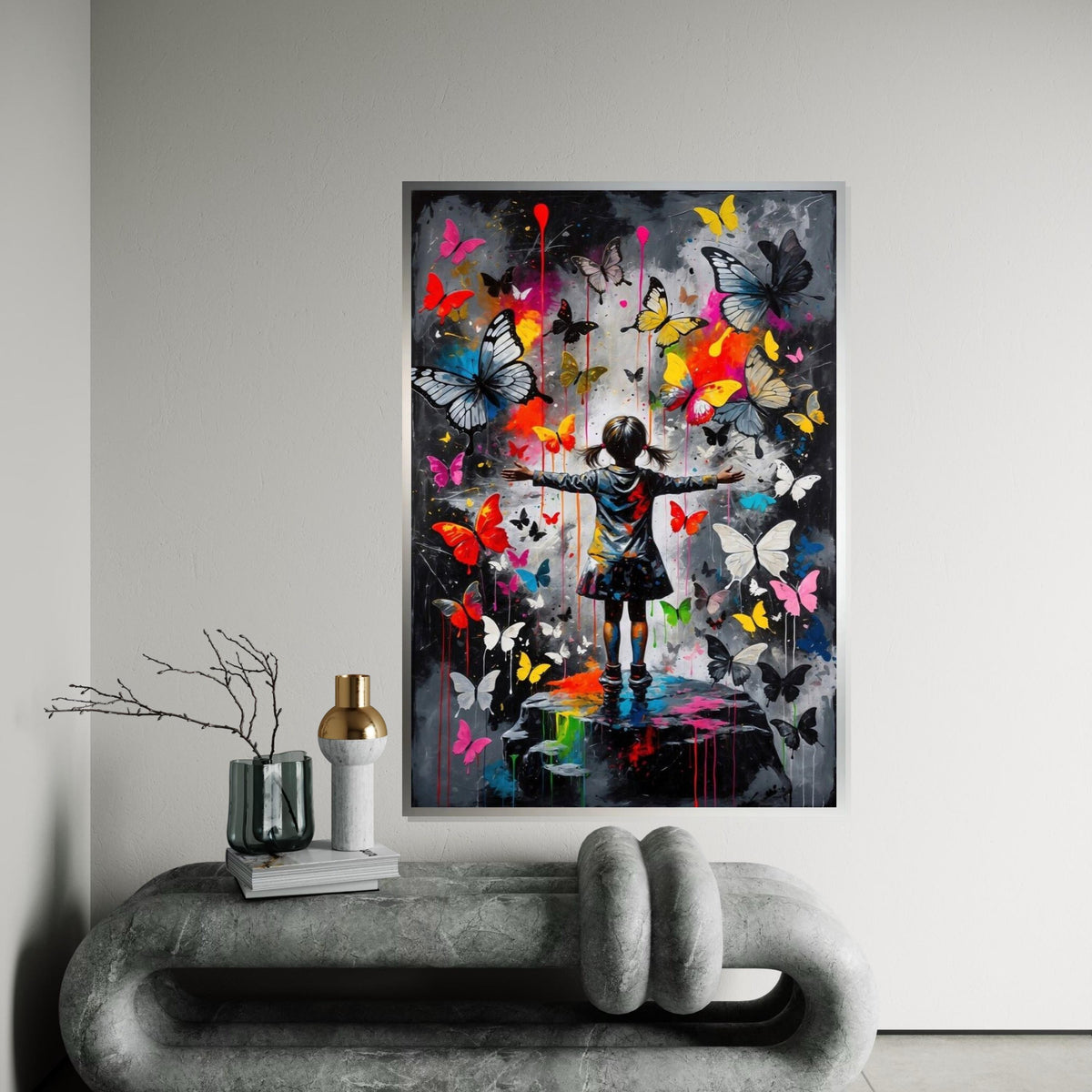 Colorful Butterfly Girl Canvas, Butterfly Wall Art, Vibrant Art Poster, Childrens Room Decor, Wall Art Canvas Design, Ready to Hang