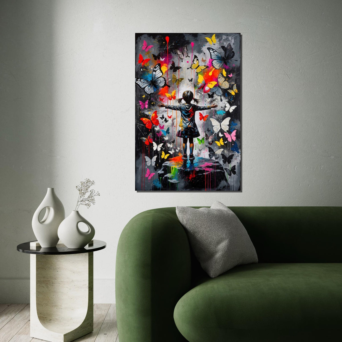 Colorful Butterfly Girl Canvas, Butterfly Wall Art, Vibrant Art Poster, Childrens Room Decor, Wall Art Canvas Design, Ready to Hang