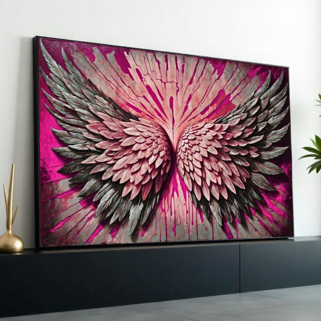 Pink Angel Wings Canvas, Wing Art, Abstract Wall Art, Feathers Wall Print, Winged Beauty, Wall Art Canvas Design, Ready To Hang Decor